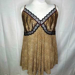 Leopard Print & Lace Gilligan O’Malley Nightie Slip Chemise | Size XL